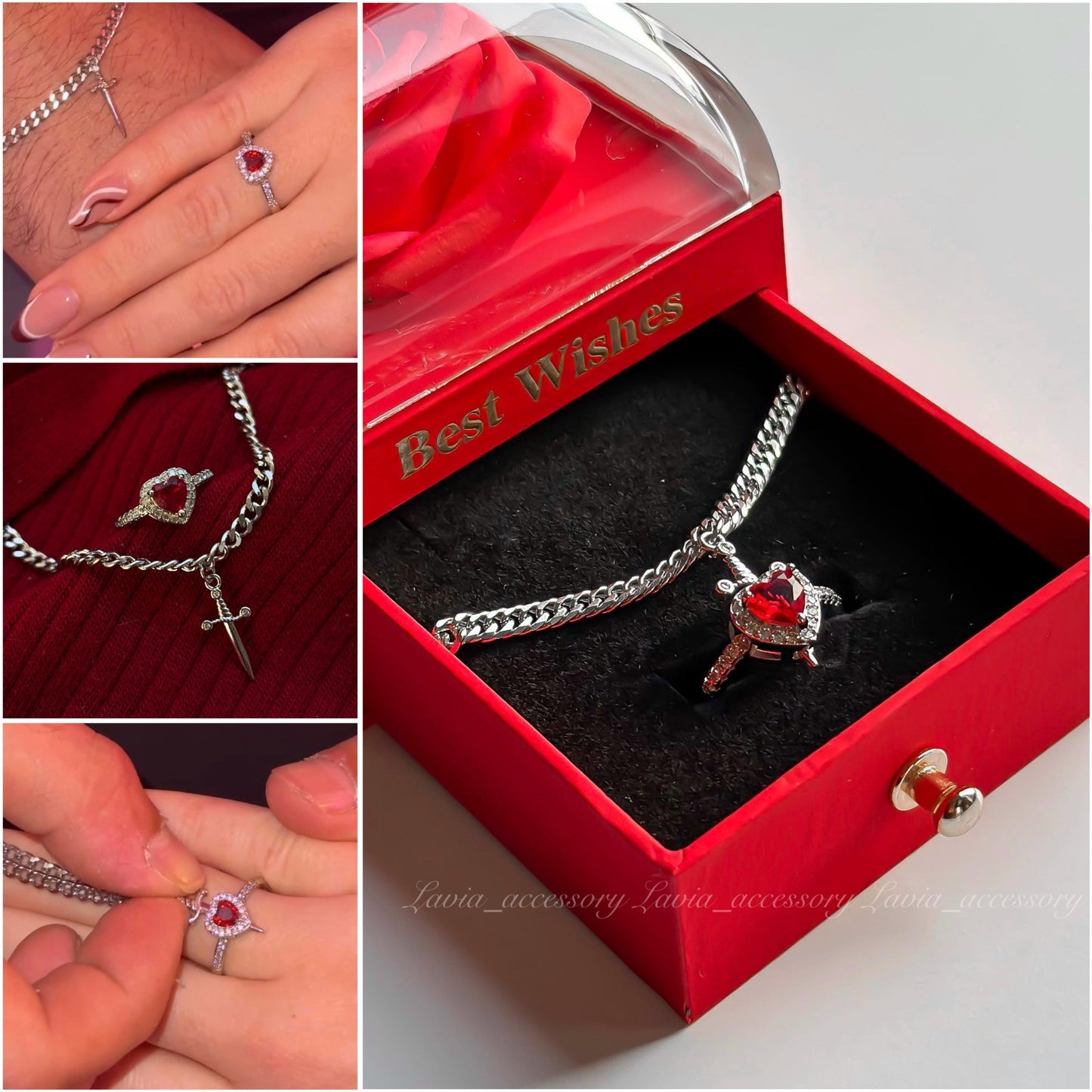 Heart and sword bracelet and ring