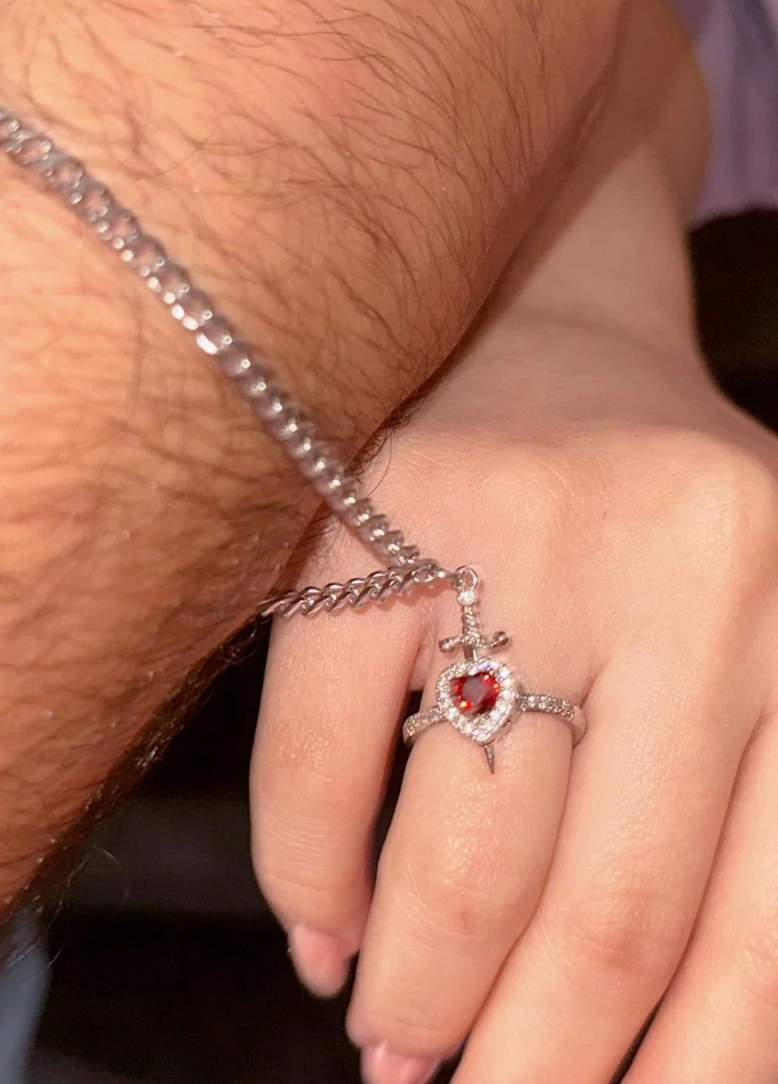 Heart and sword bracelet and ring