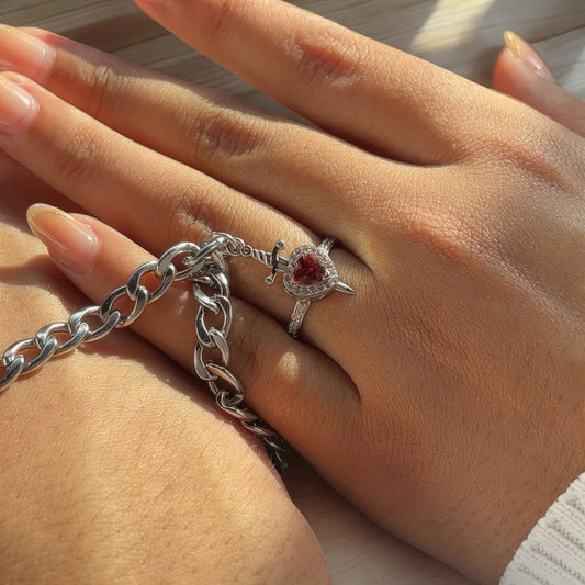 Heart and sword bracelet and ring