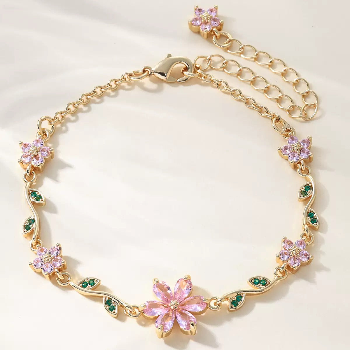 Pink Flower & Green Leaf