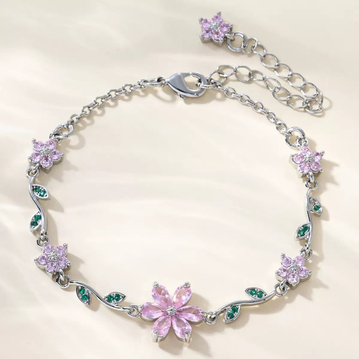 Pink Flower & Green Leaf